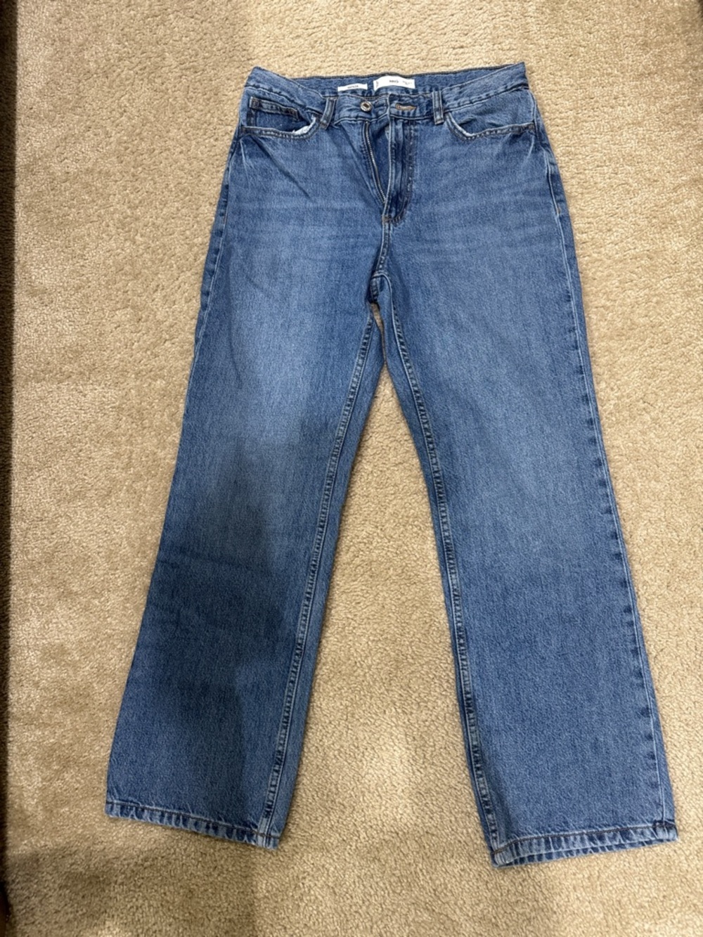 Mango High-Rise Straight Leg Jeans in Medium Blue